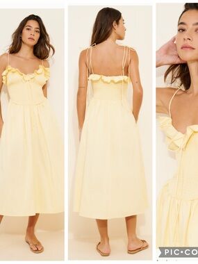 For Love & Lemons Yellow Cottagecore Peasant Bethany Midi Dress size 2X